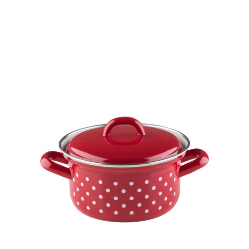 Riess Country Pünktchen Rot Kasserolle 14 cm / 0,75 L - Emaille