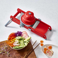 de Buyer Mandoline Swing Plus red with horizontal double blade and Julienne double blade