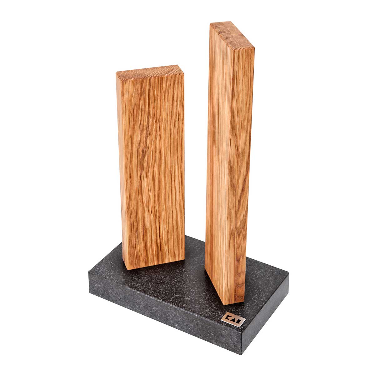 KAI Messerblock Stonehenge magnetisch für 4 Messer - Eichenholz mit Granitsockel